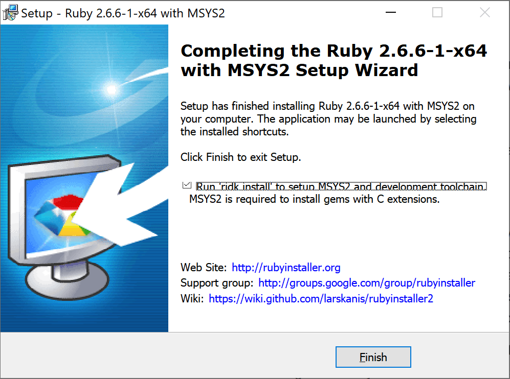 Rubyのインストールがおわった次はMSYS2のセットアップ