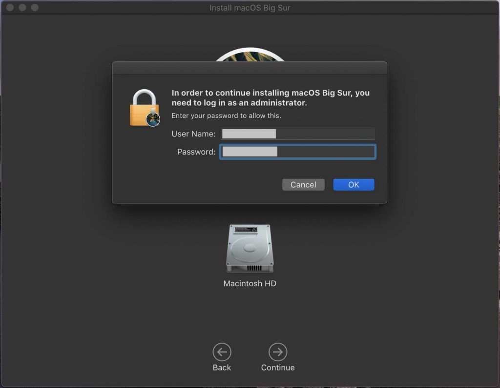 MacのIDとパスワードを入力してインストールを始める